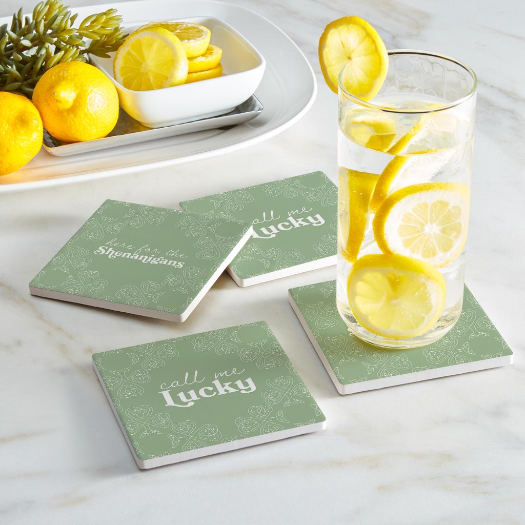Sage Green Shamrock Funny Sayings | Absorbent Coasters | Set of 4 | Min 2