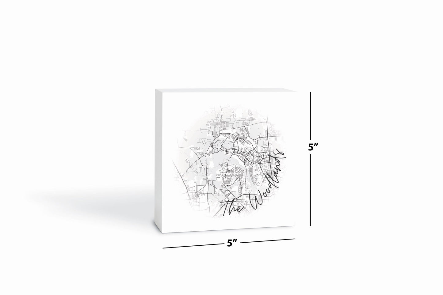 Minimalistic B&W Texas The Woodlands Circle Map| Wood Block | Eaches | Min 4