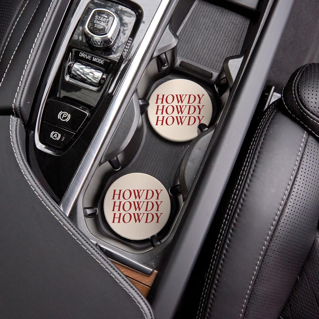 Modern Minimalist Texas Howdy | Absorbent Car Coasters | Set of 2 | Min 4