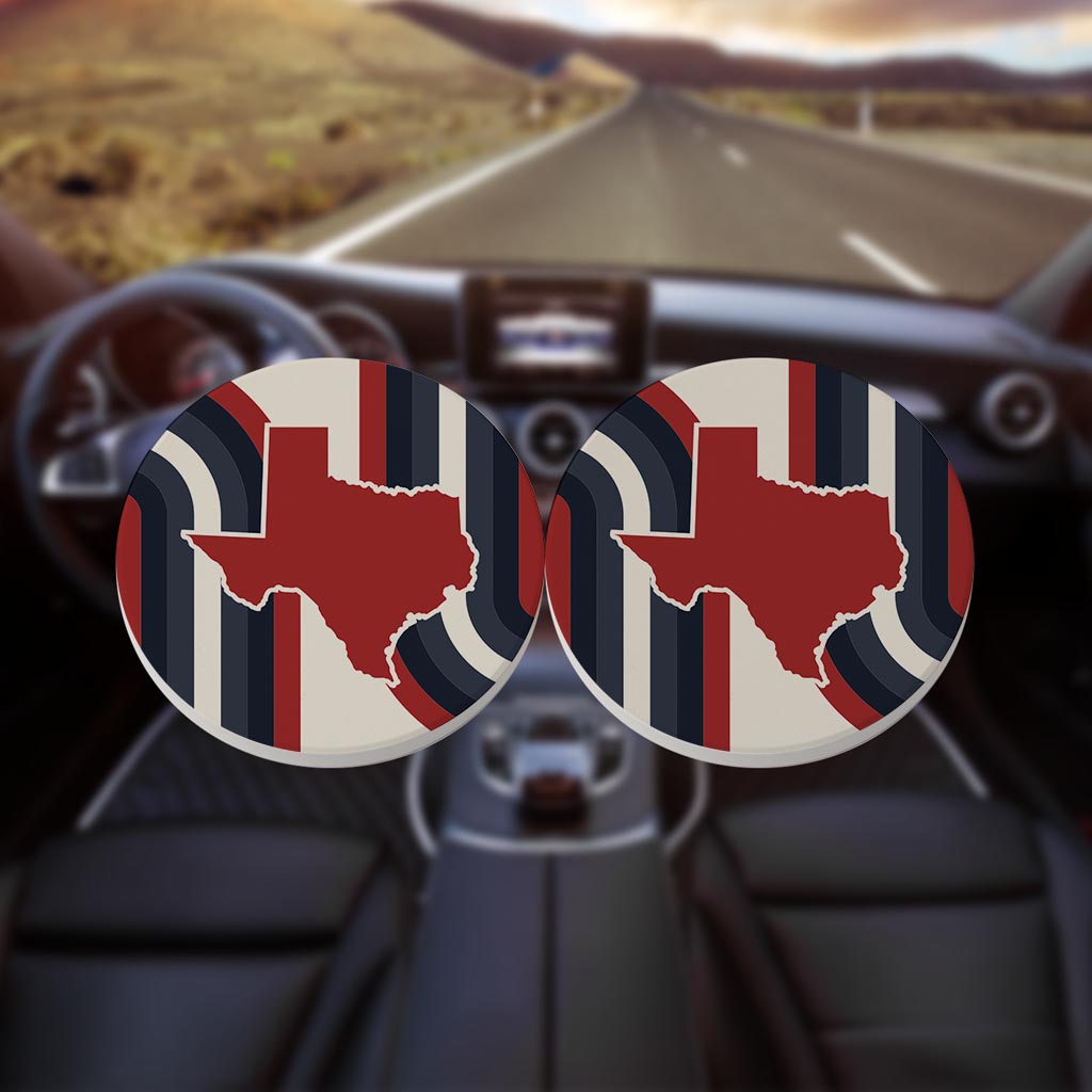 Modern Minimalist Texas Colors Retro Shape| Absorbent Car Coasters | Set of 2 | Min 4