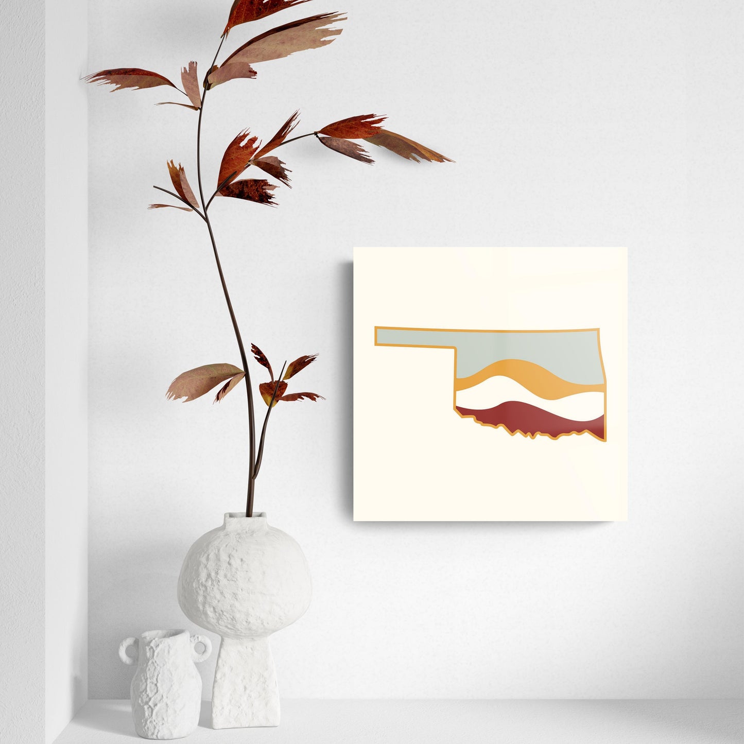 Modern Minimalist Oklahoma Cream Retro State Shape With Hills | Hi-Def Glass Art | Eaches | Min 2