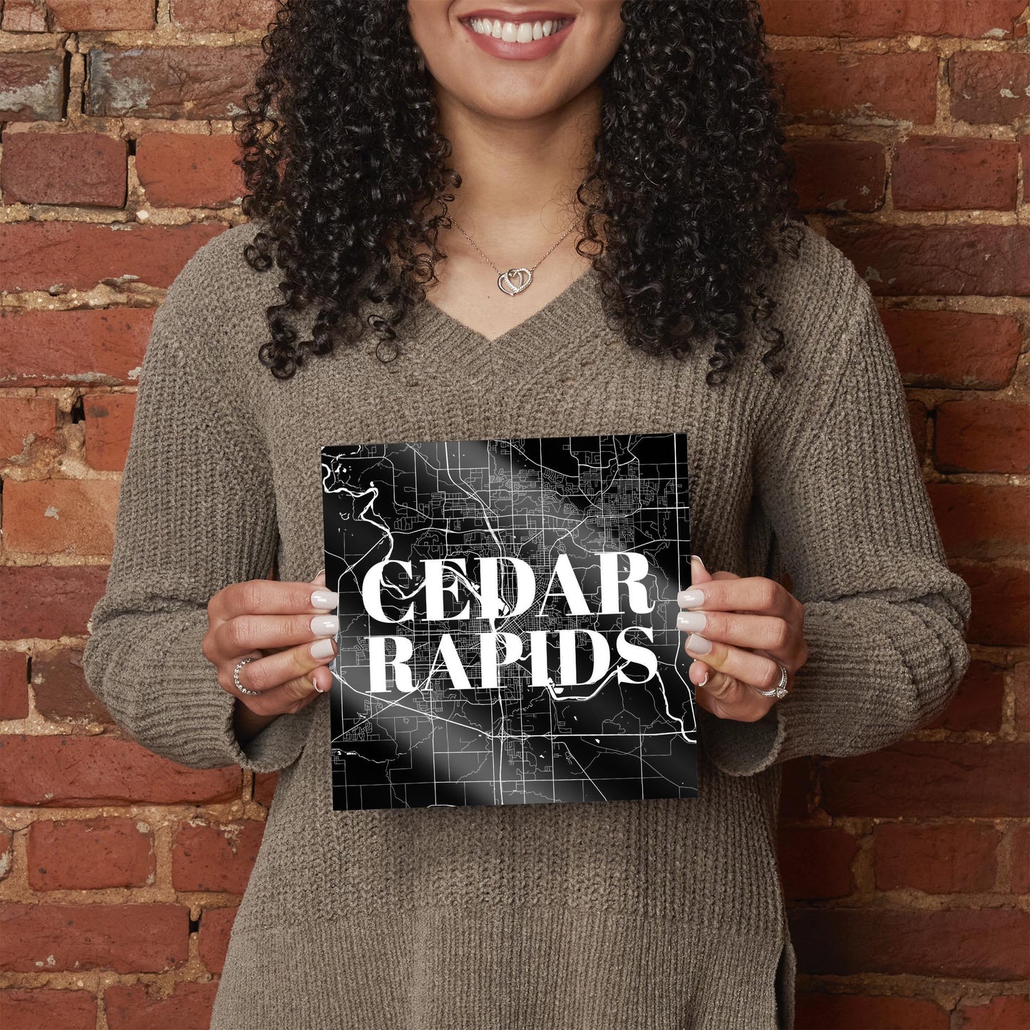 Minimalistic B&W Iowa Cedar Rapids Map | Hi-Def Glass Art | Eaches | Min 2