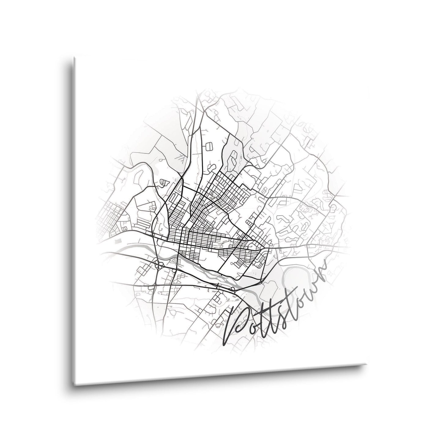Minimalistic B&W Pennsylvania Pottstown Circle Map | Hi-Def Glass Art | Eaches | Min 2