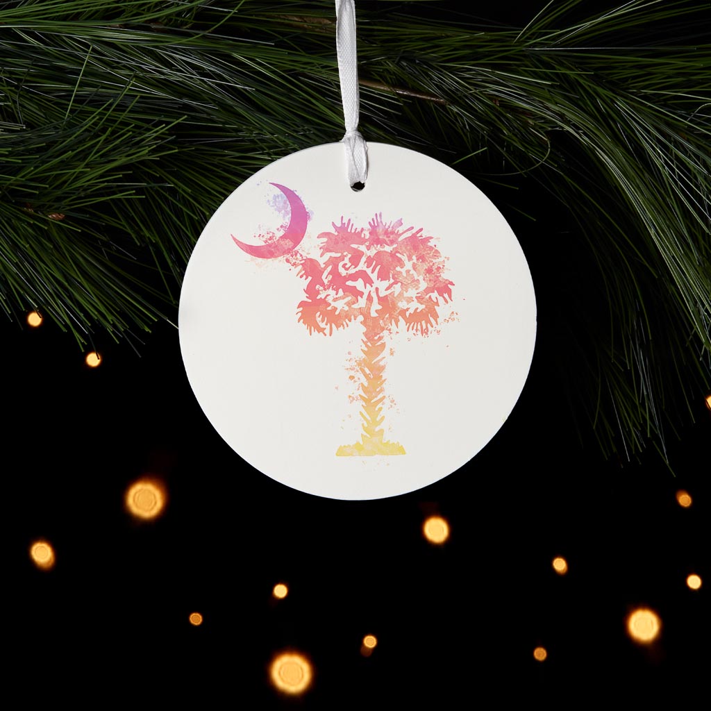 South Carolina Pink Water Color Palm Trees On White | Wood Ornament | Eaches | Min 6