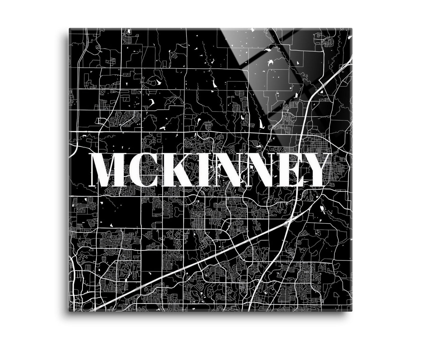 Minimalistic B&W Texas Mckinney Map | Hi-Def Glass Art | Eaches | Min 2