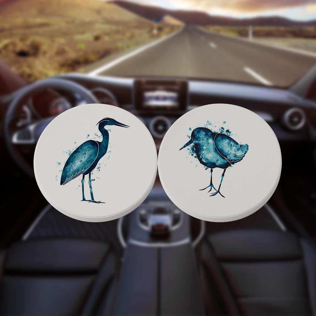 New England Water Color Heron Sand Piper| Absorbent Car Coasters | Set of 2 | Min 4