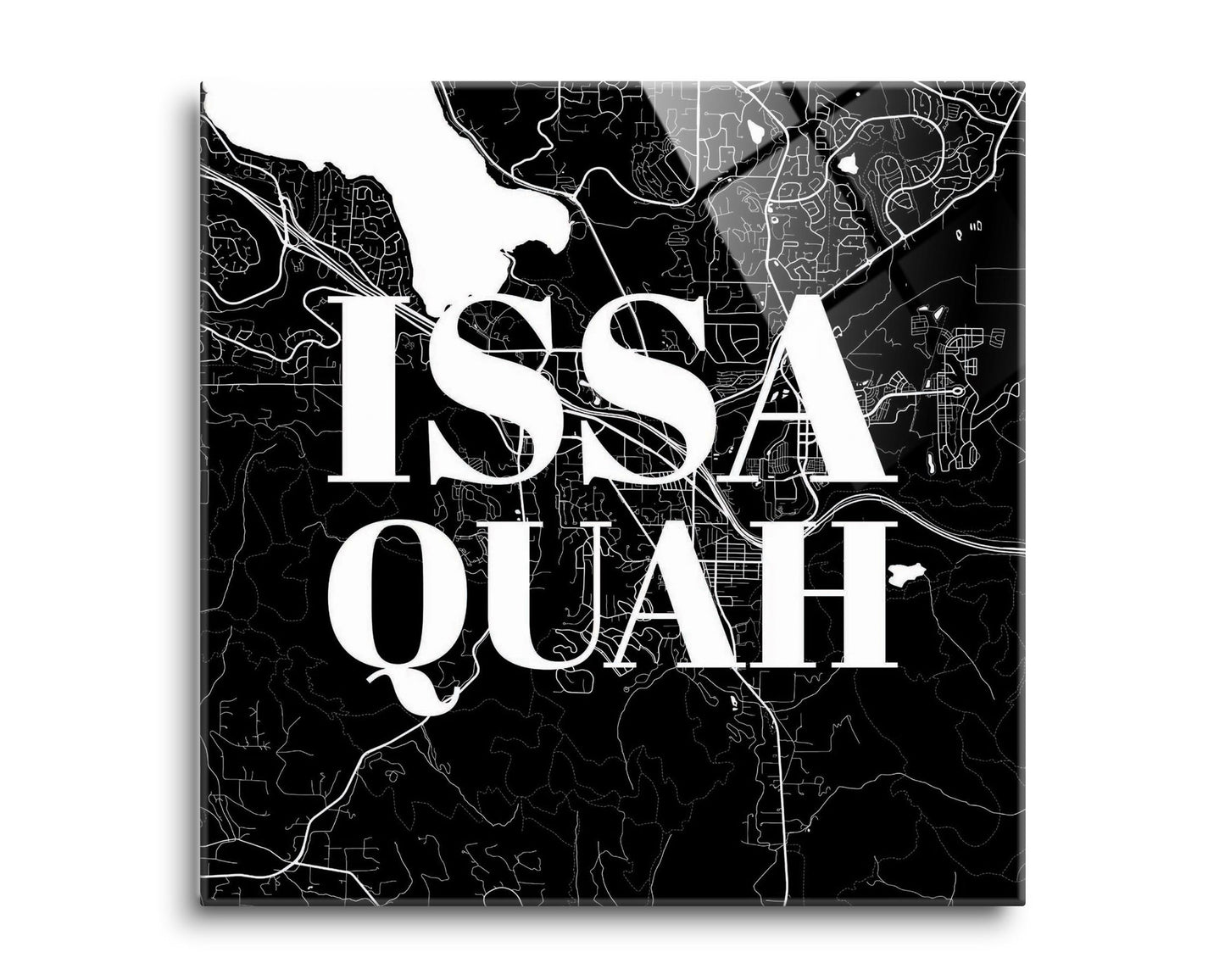 Minimalistic B&W Washington Issaquah Map | Hi-Def Glass Art | Eaches | Min 2