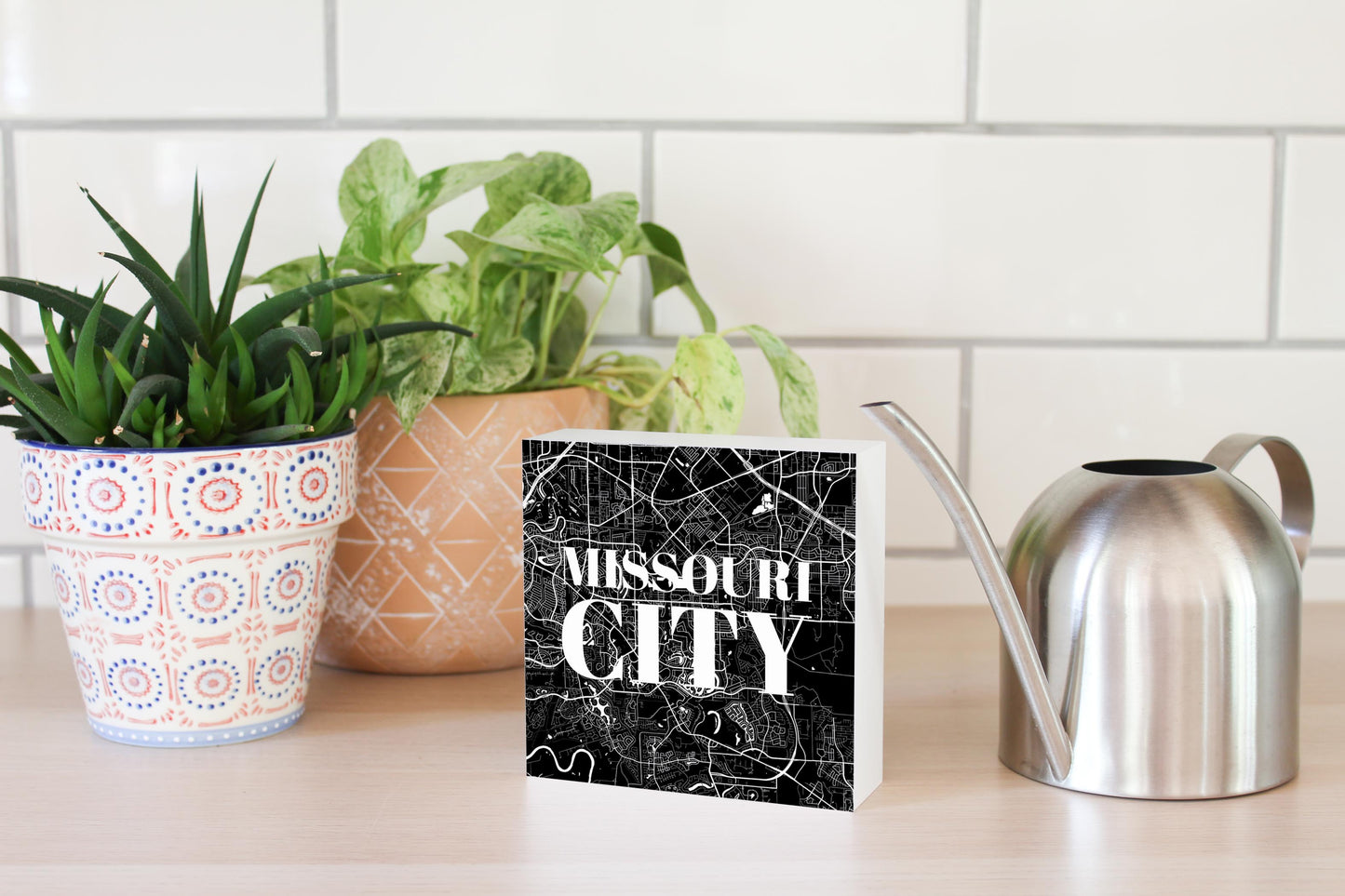 Minimalistic B&W Texas Missouri City Map| Wood Block | Eaches | Min 4