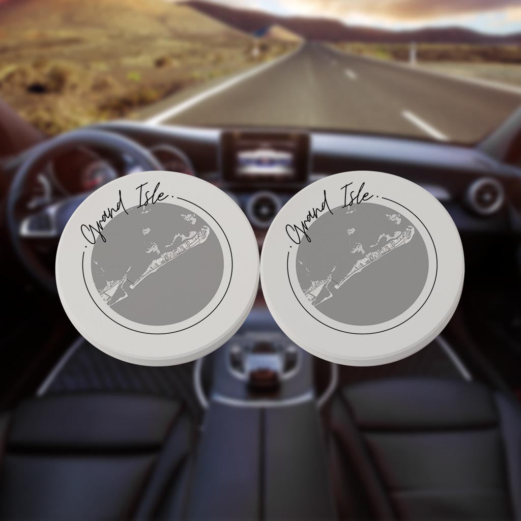 Minimalist B&W Louisiana Grand Isle Circle Map| Absorbent Car Coasters | Set of 2 | Min 4