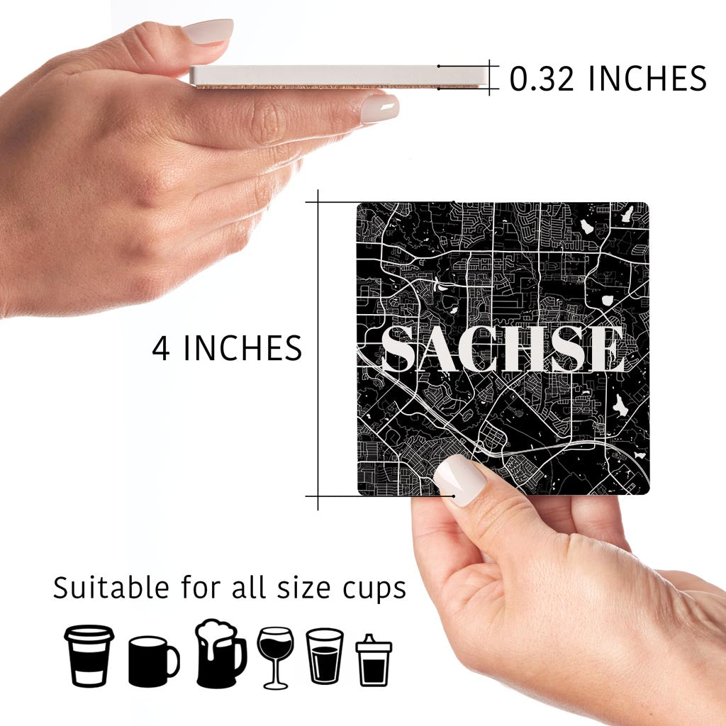 Minimalistic B&W Texas Sachse Map| Absorbent Coasters | Set of 4 | Min 2