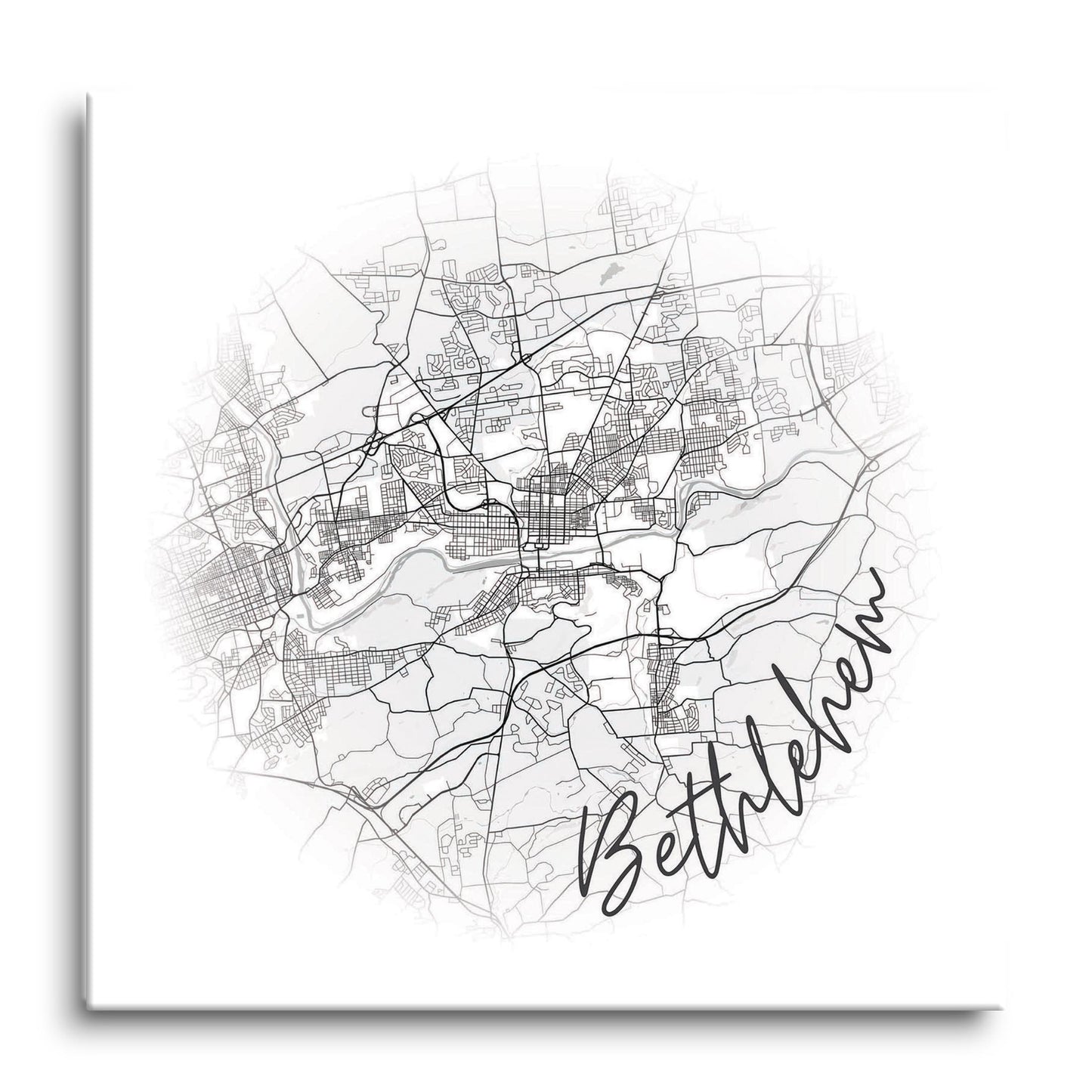 Minimalistic B&W Pennsylvania Bethlehem Circle Map | Hi-Def Glass Art | Eaches | Min 1