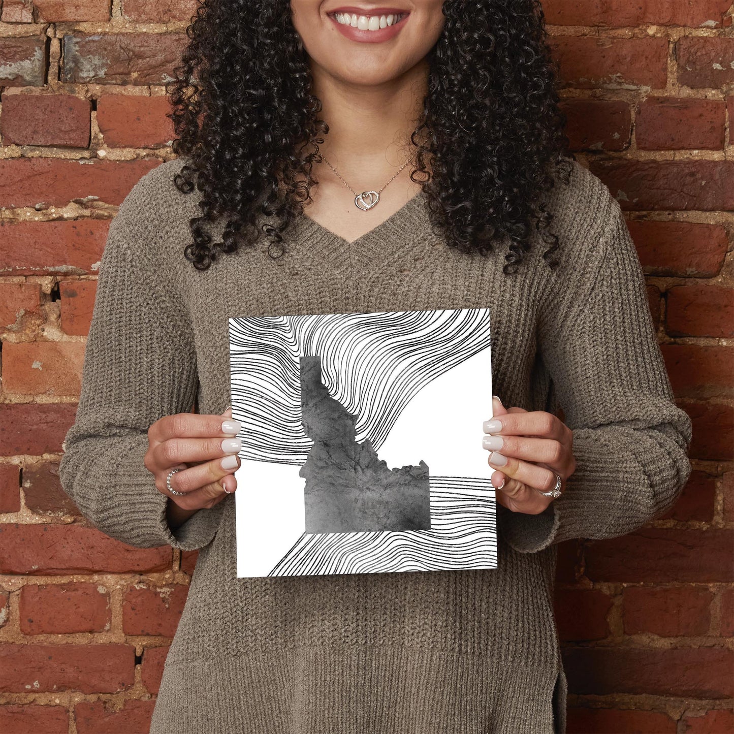 Minimalist B&W Idaho State With Fluid Lines | Hi-Def Glass Art | Eaches | Min 2