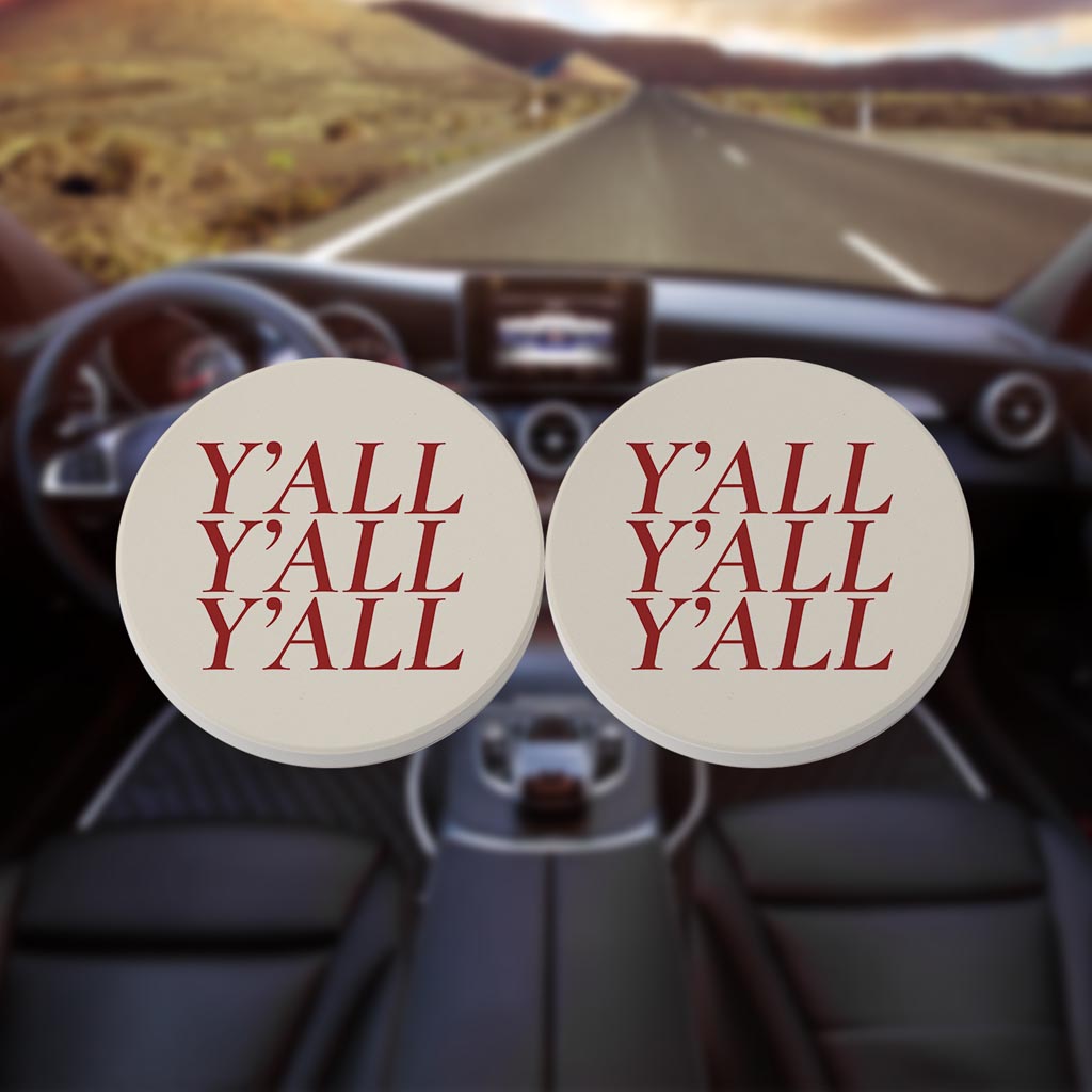 Modern Minimalist Texas Colors Yall| Absorbent Car Coasters | Set of 2 | Min 4