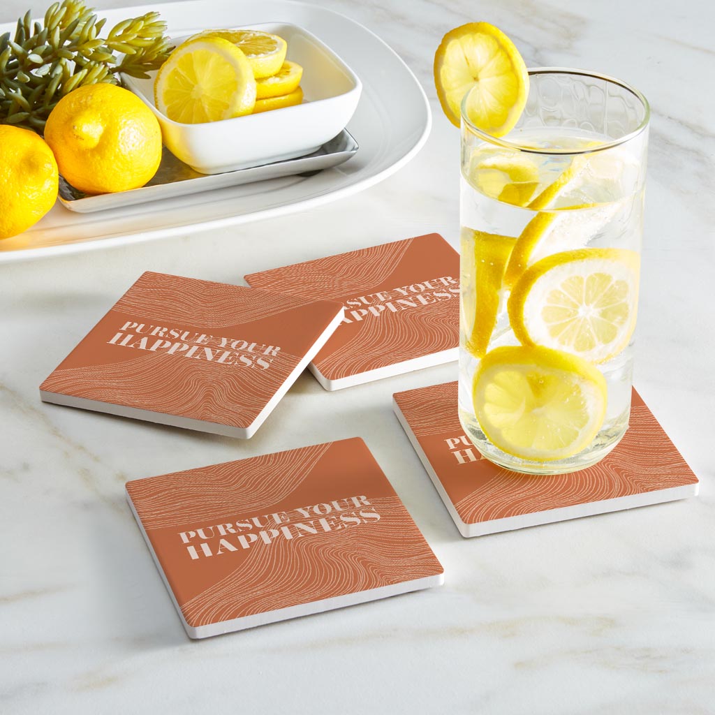 Modern Minimalist Pennsylvania Happiness Quip | Absorbent Coasters | Set of 4 | Min 2