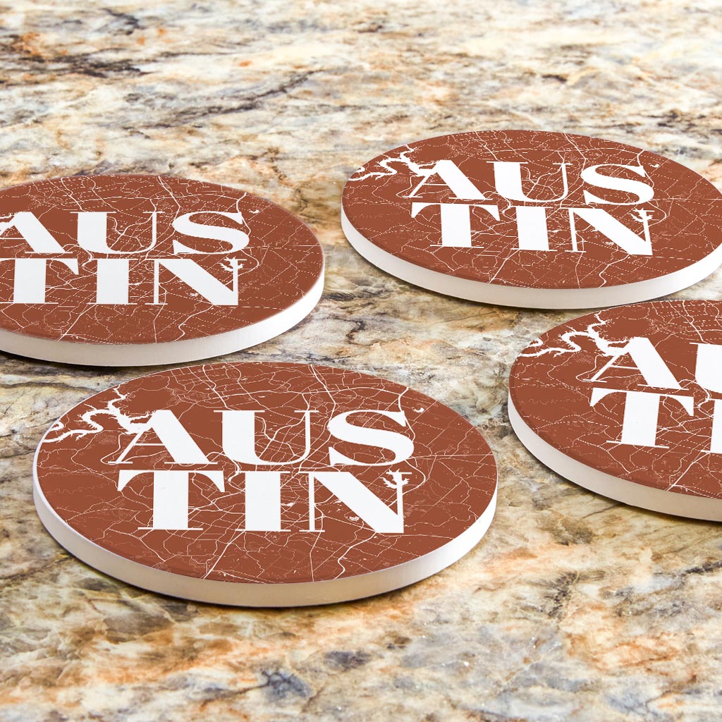 Modern Minimalist Texas Austin Map | Absorbent Coasters | Set of 4 | Min 2