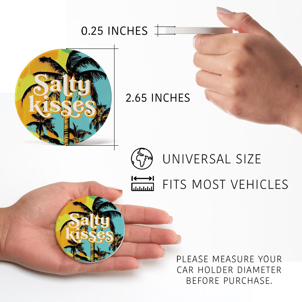 Salty Kisses Palm Trees | Absorbent Car Coasters | Set of 2 | Min 4