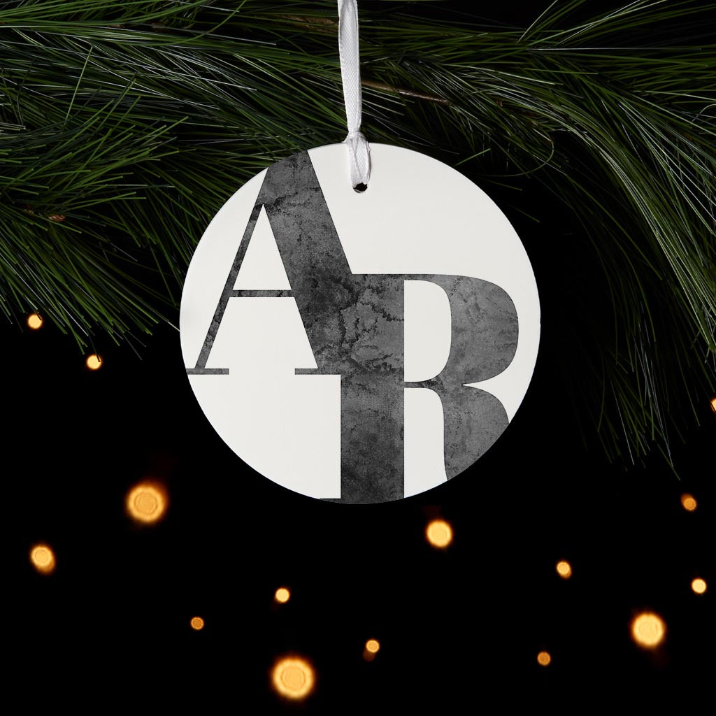 B&W Minimalist Arkansas White Initials | Wood Ornament | Eaches | Min 6