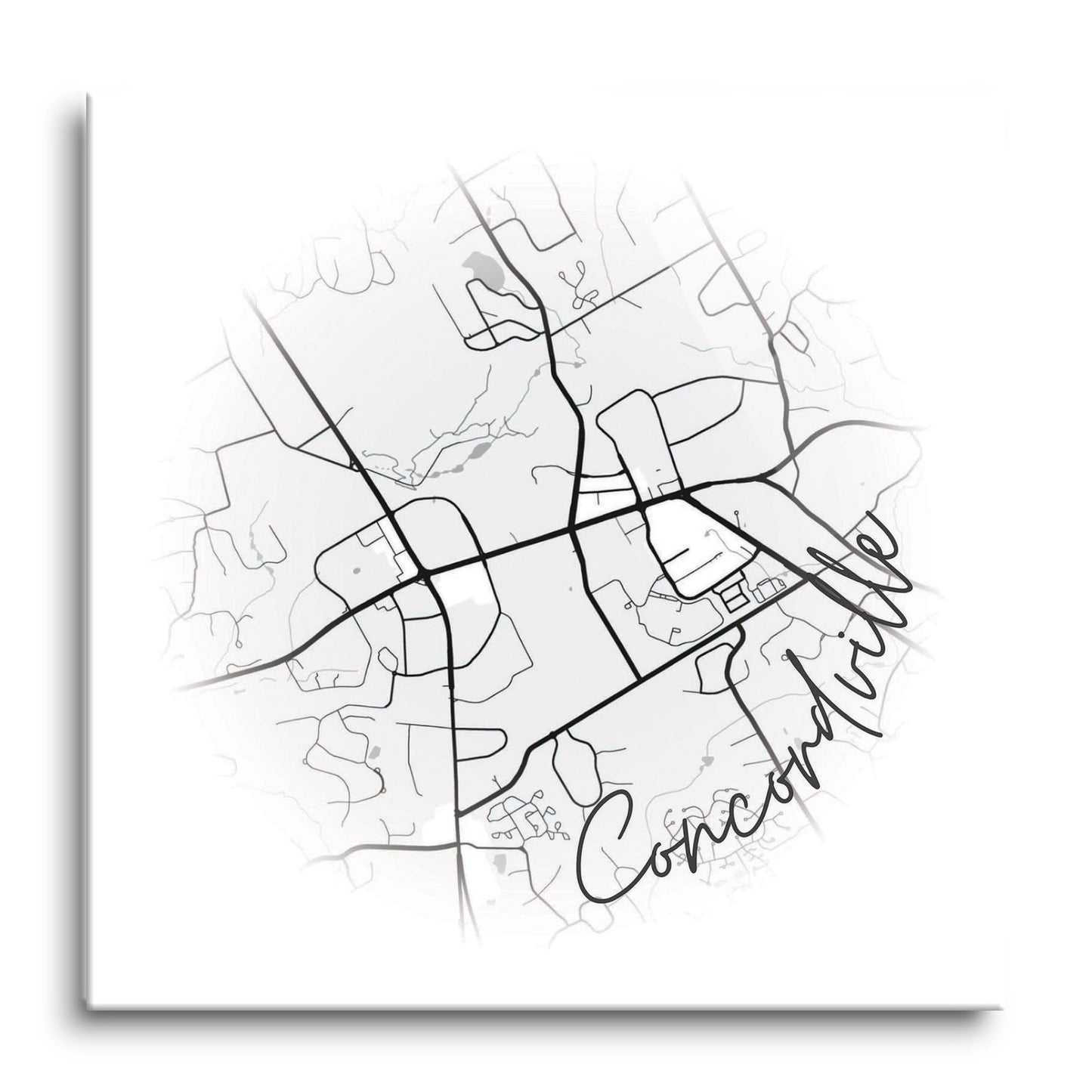 Minimalistic B&W Pennsylvania Concordville Circle Map | Hi-Def Glass Art | Eaches | Min 1