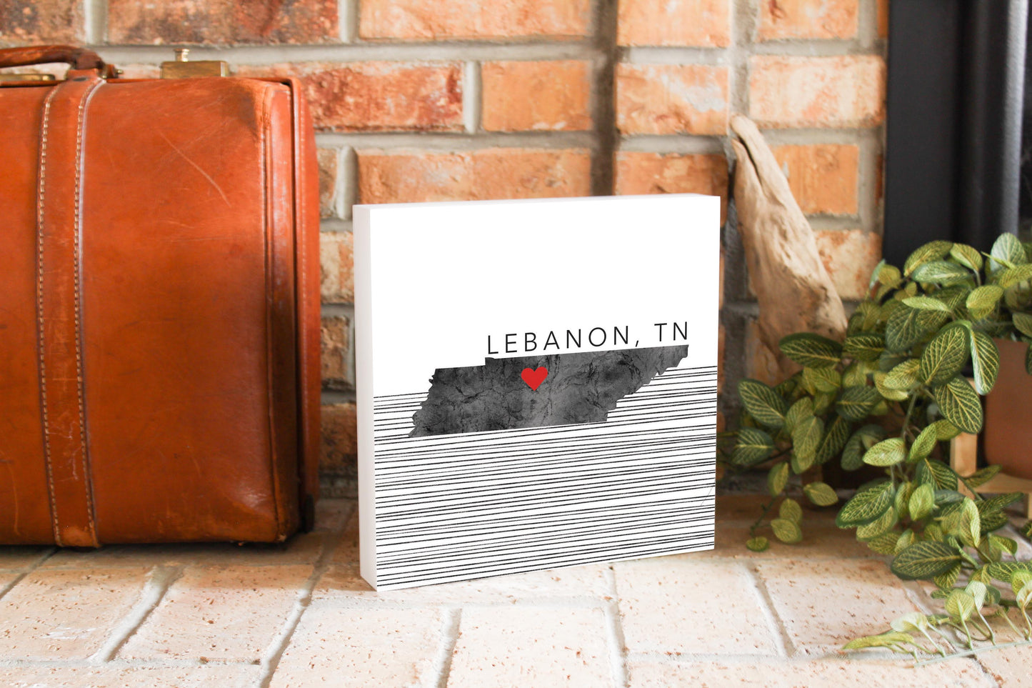 Minimalist B&W Tennessee State Lebanon Heart | Wood Block | Eaches | Min 2