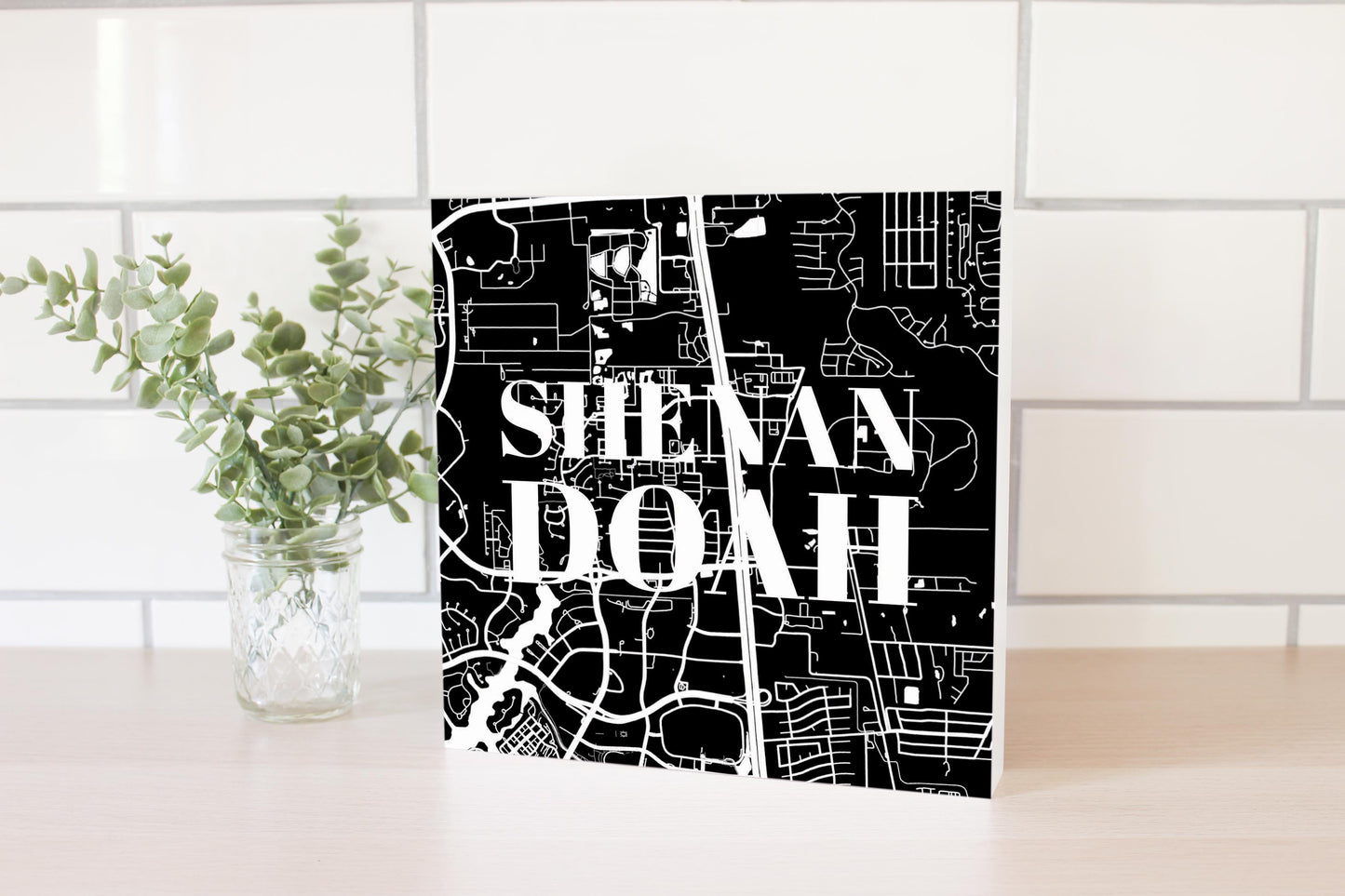 Minimalistic B&W Texas Shenandoah Map | Wood Block | Eaches | Min 2