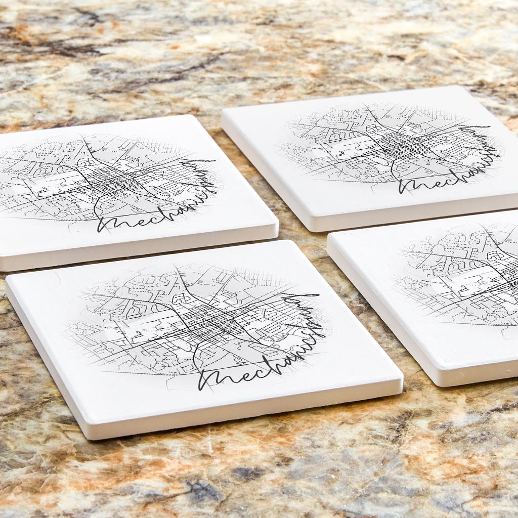 Minimalistic B&W Pennsylvania Mechanicsburg Circle Map | Absorbent Coasters | Set of 4 | Min 2