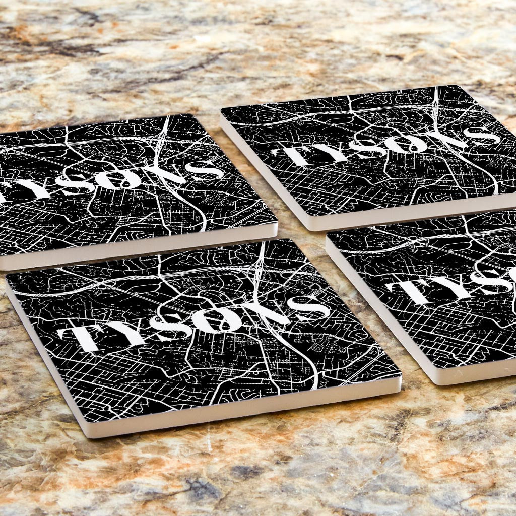 Minimalistic B&W Virginia Tysons Map | Absorbent Coasters | Set of 4 | Min 2