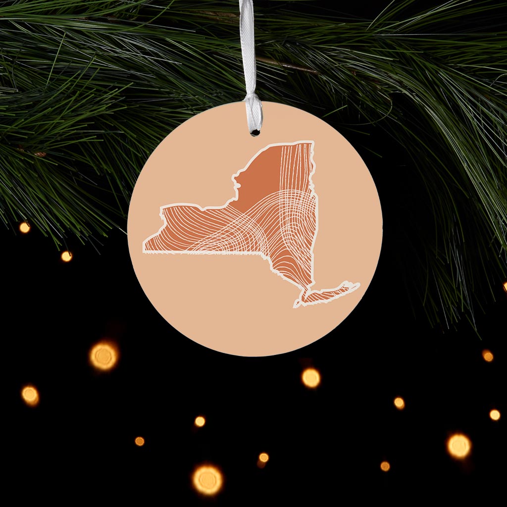 Modern Minimalist New York State Fluid Lines Light| Wood Ornament | Eaches | Min 6