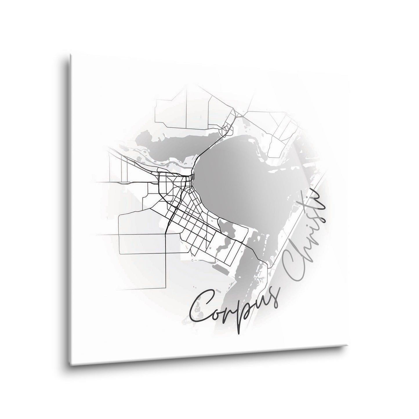 Minimalistic B&W Texas Corpus Christi Circle Map | Hi-Def Glass Art | Eaches | Min 2