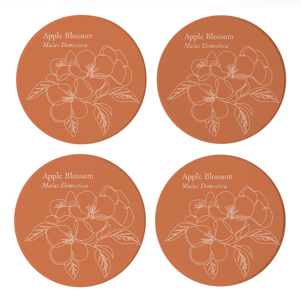 Modern Minimalist Arkansas Single Line Apple Blossoms | Absorbent Coasters | Set of 4 | Min 2