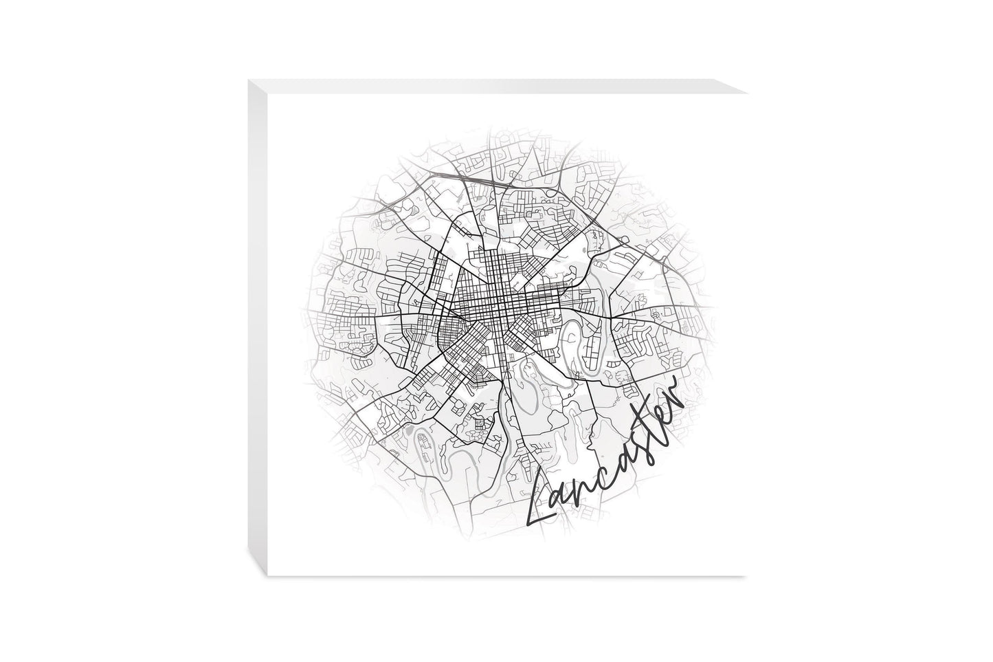 Minimalistic B&W Pennsylvania Lancaster Circle Map | Wood Block | Eaches | Min 2