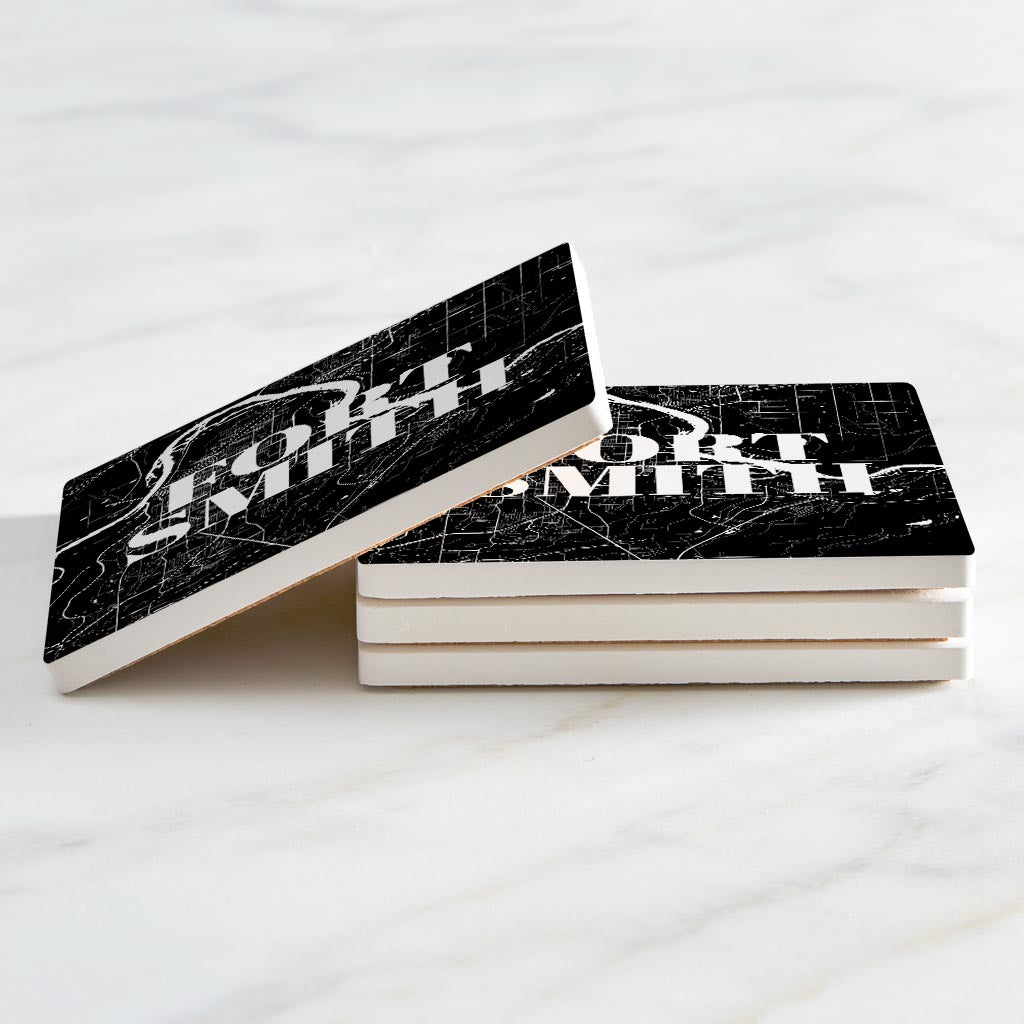 B&W Minimalist Arkansas Fort Smith Map | Absorbent Coasters | Set of 4 | Min 2
