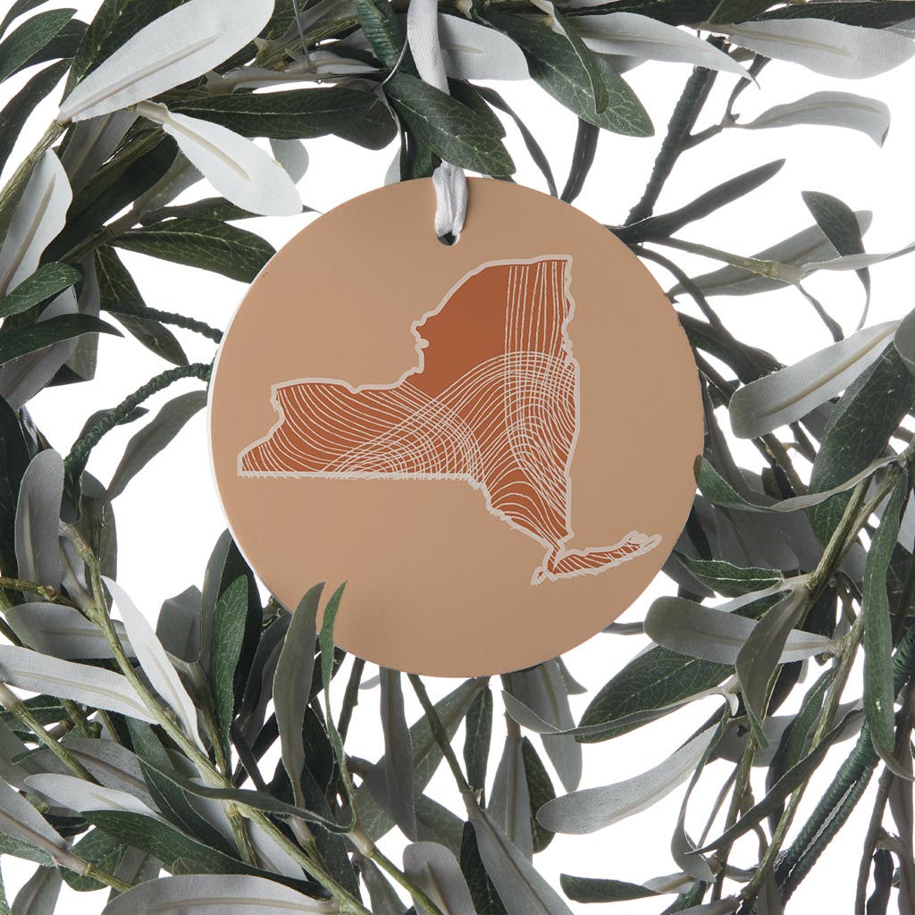 Modern Minimalist New York State Fluid Lines Light| Wood Ornament | Eaches | Min 6