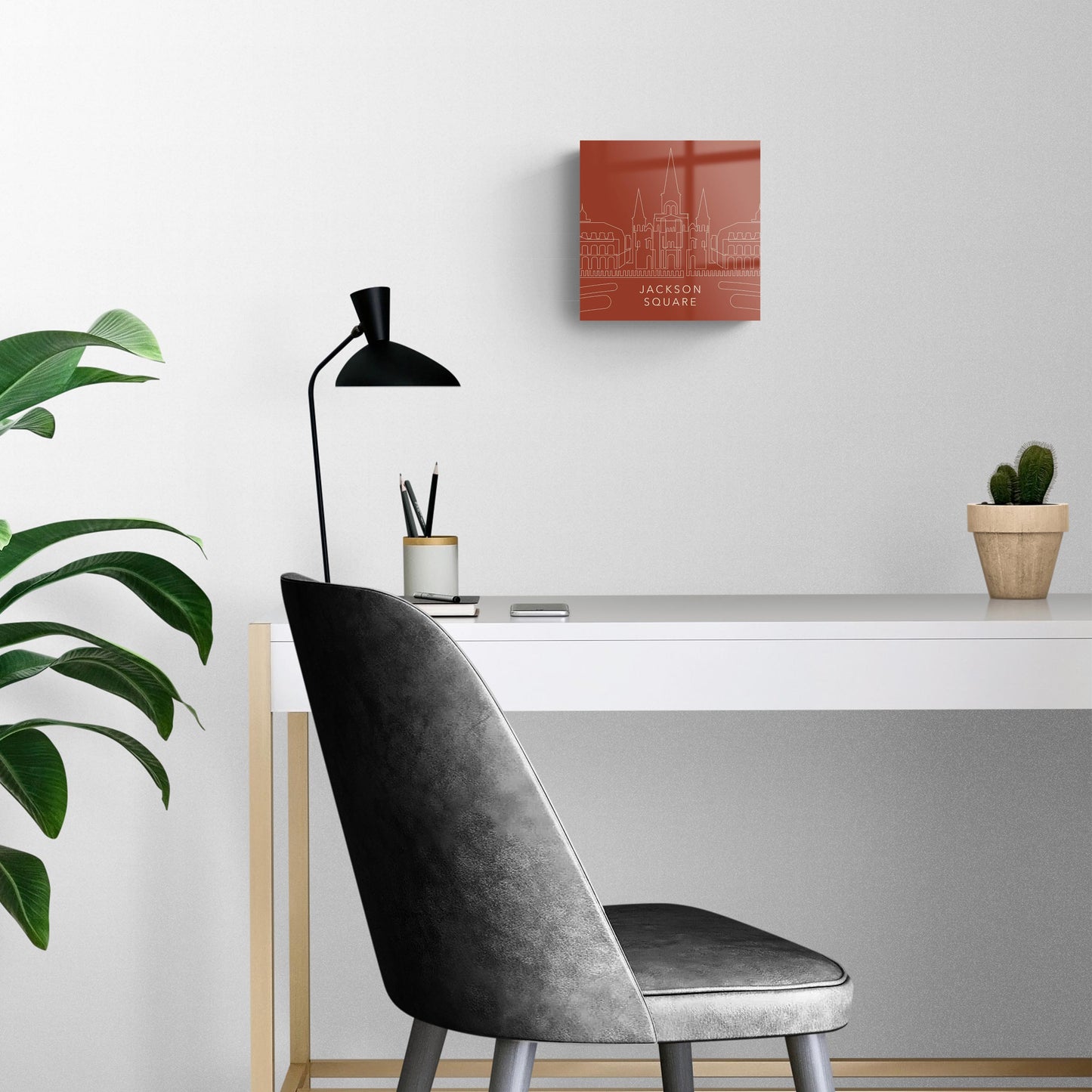 Modern Minimalist Louisiana Jackson Square Line Drawing | Hi-Def Glass Art | Eaches | Min 2