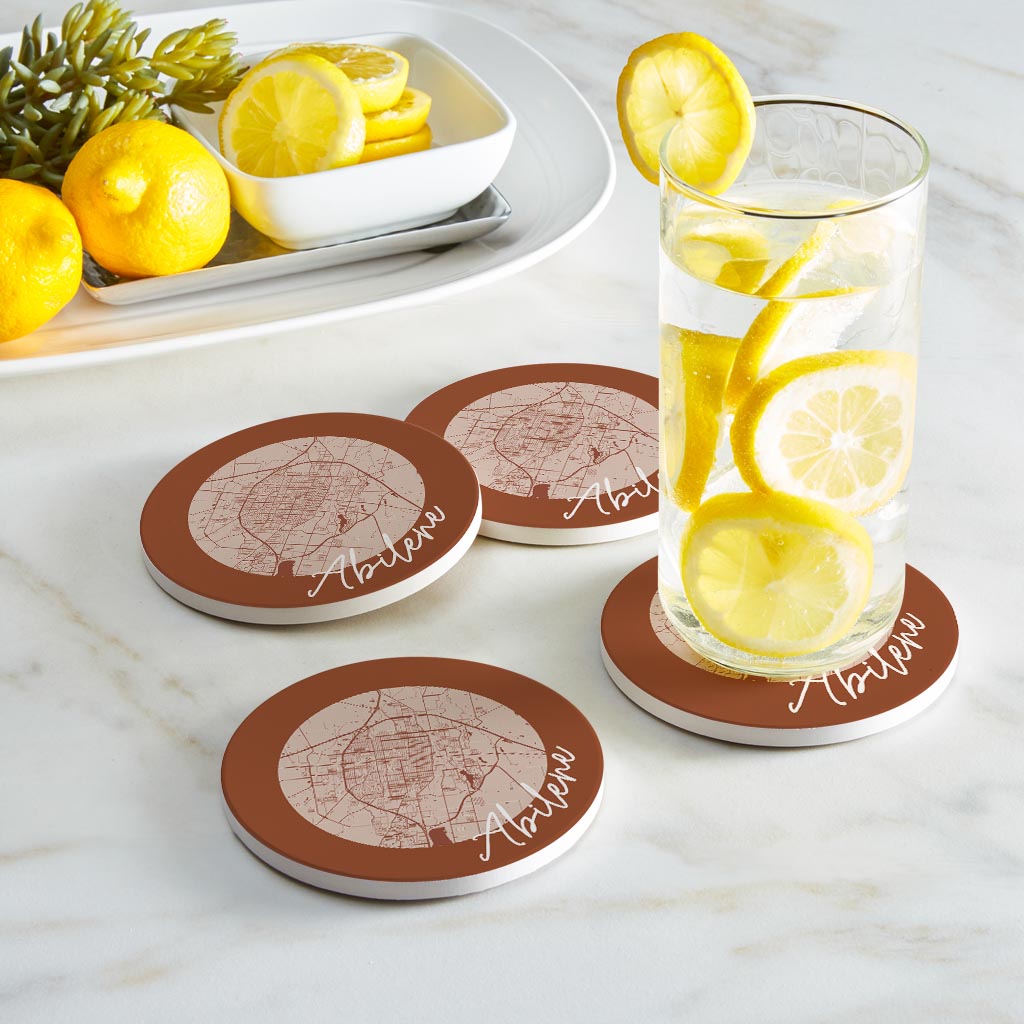 Modern Minimalist Texas Abilene Circle Map | Absorbent Coasters | Set of 4 | Min 2