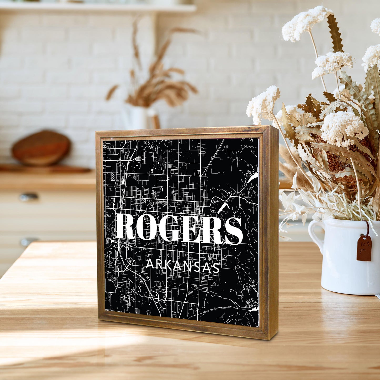 Minimalist B&W Arkansas Rogers Map State | Wood Sign | Eaches | Min 1