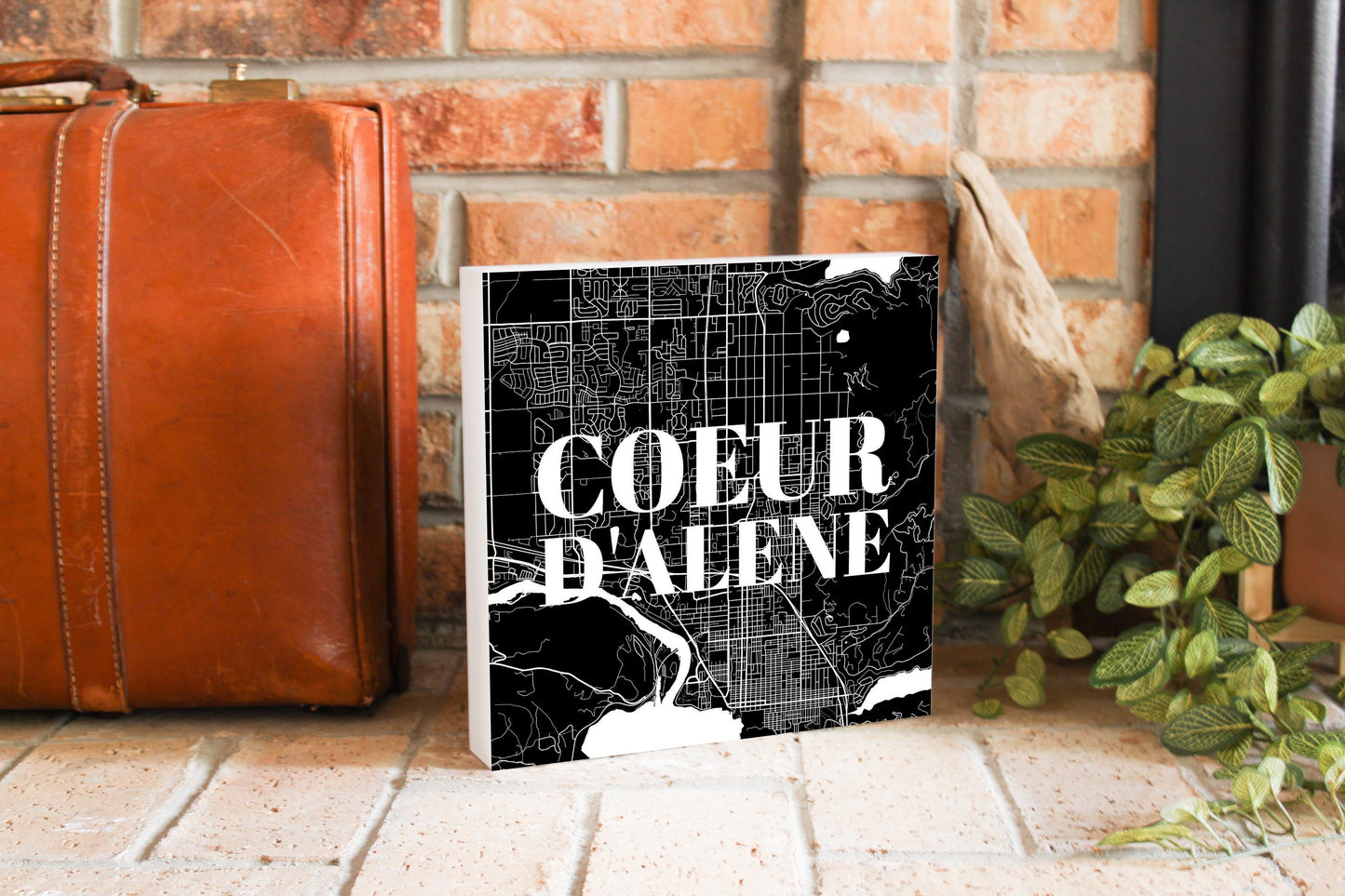 Minimalist B&W Idaho Coeur Dalene Map | Wood Block | Eaches | Min 2