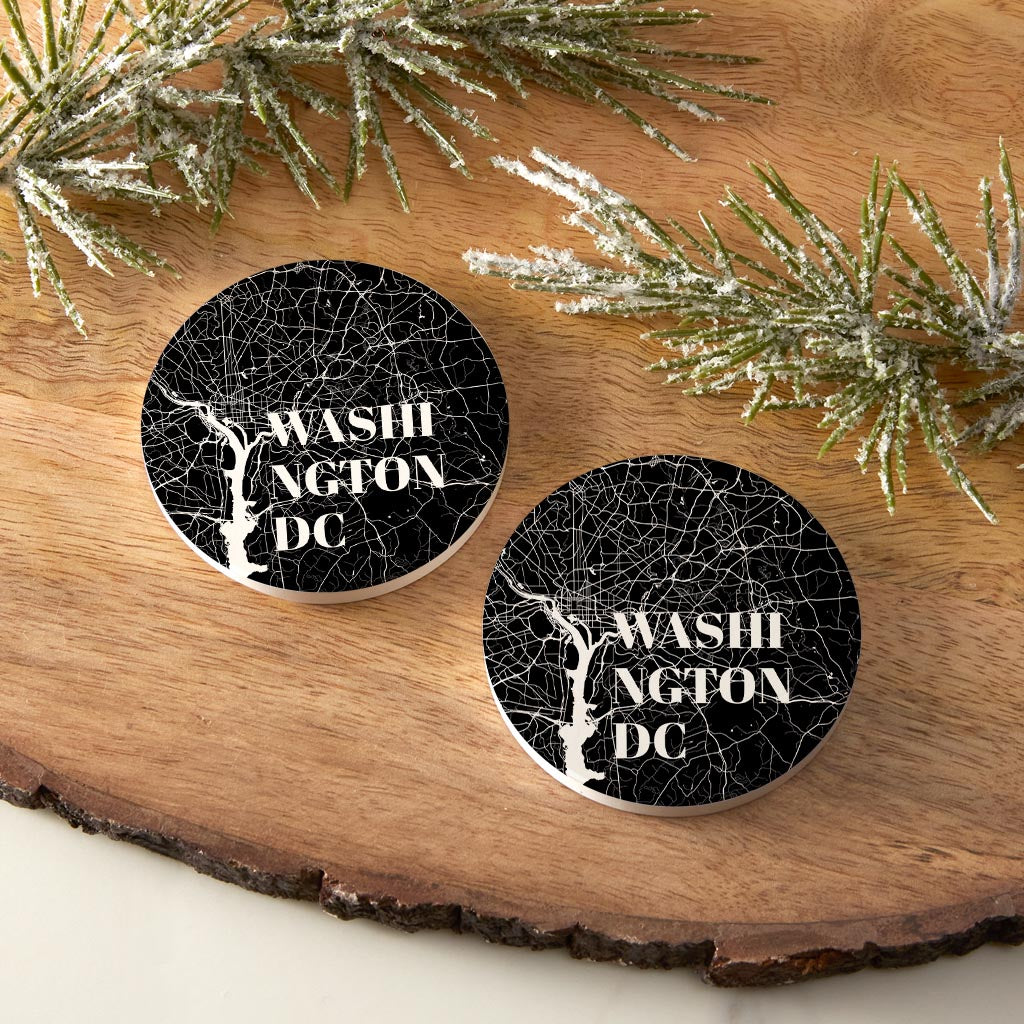 Minimalistic B&W Washington Dc Map | Absorbent Car Coasters | Set of 2 | Min 4