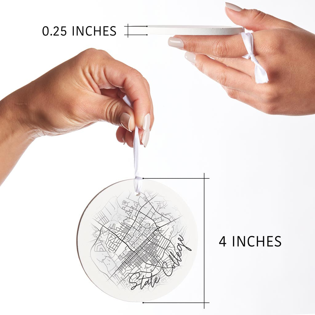 Minimalistic B&W Pennsylvania State College Circle Map | Wood Ornament | Eaches | Min 6