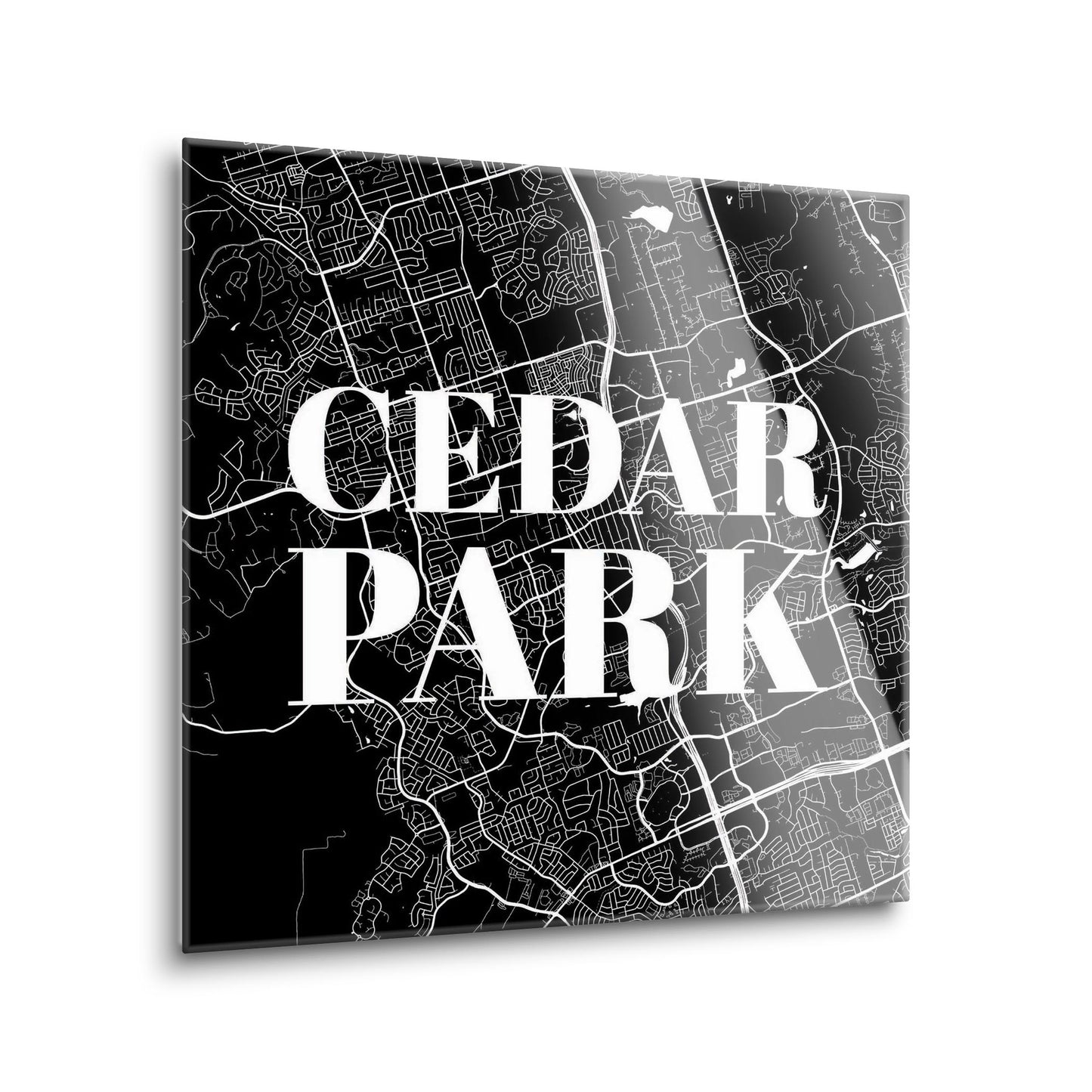 Minimalistic B&W Texas Cedar Park Map | Hi-Def Glass Art | Eaches | Min 1
