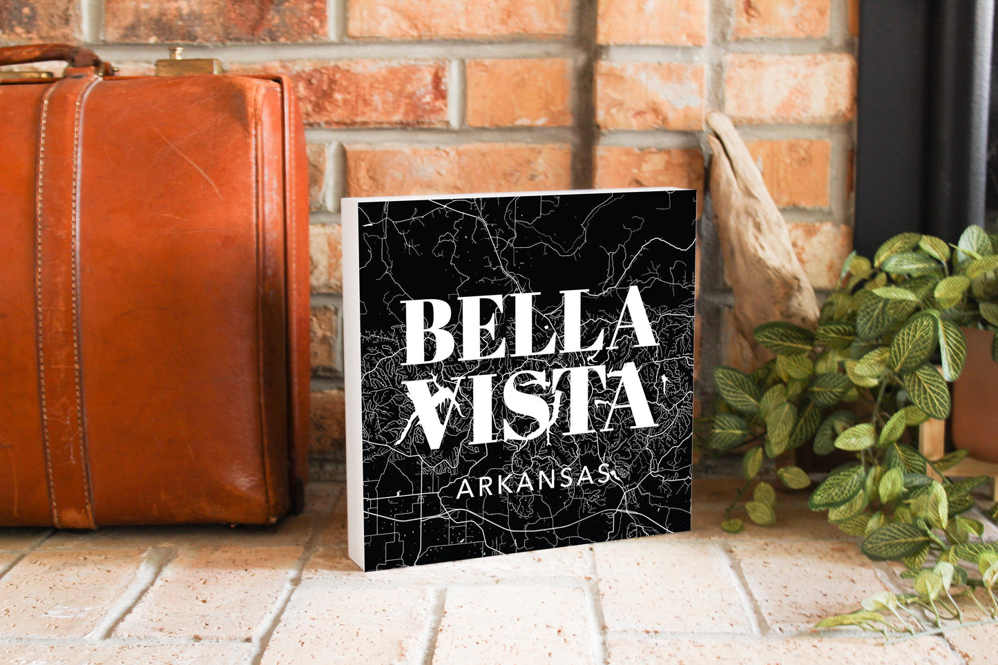 Minimalist B&W Arkansas Bella Vista Map State | Wood Block | Eaches | Min 2