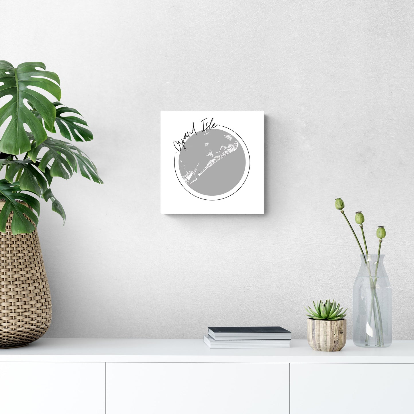 Minimalist B&W Louisiana Grand Isle Circle Map | Wood Sign | Eaches | Min 2
