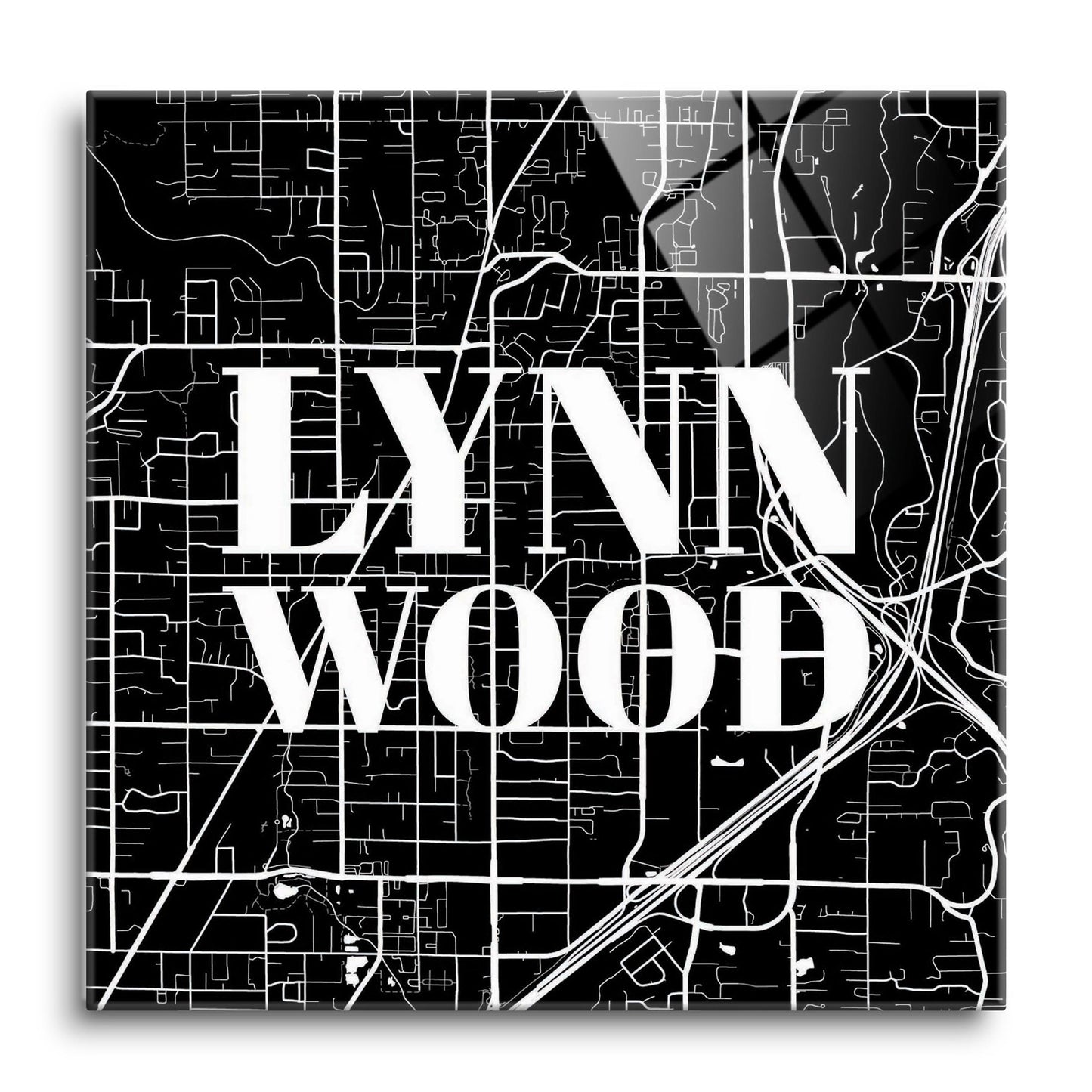 Minimalistic B&W Washington Lynnwood Map | Hi-Def Glass Art | Eaches | Min 1