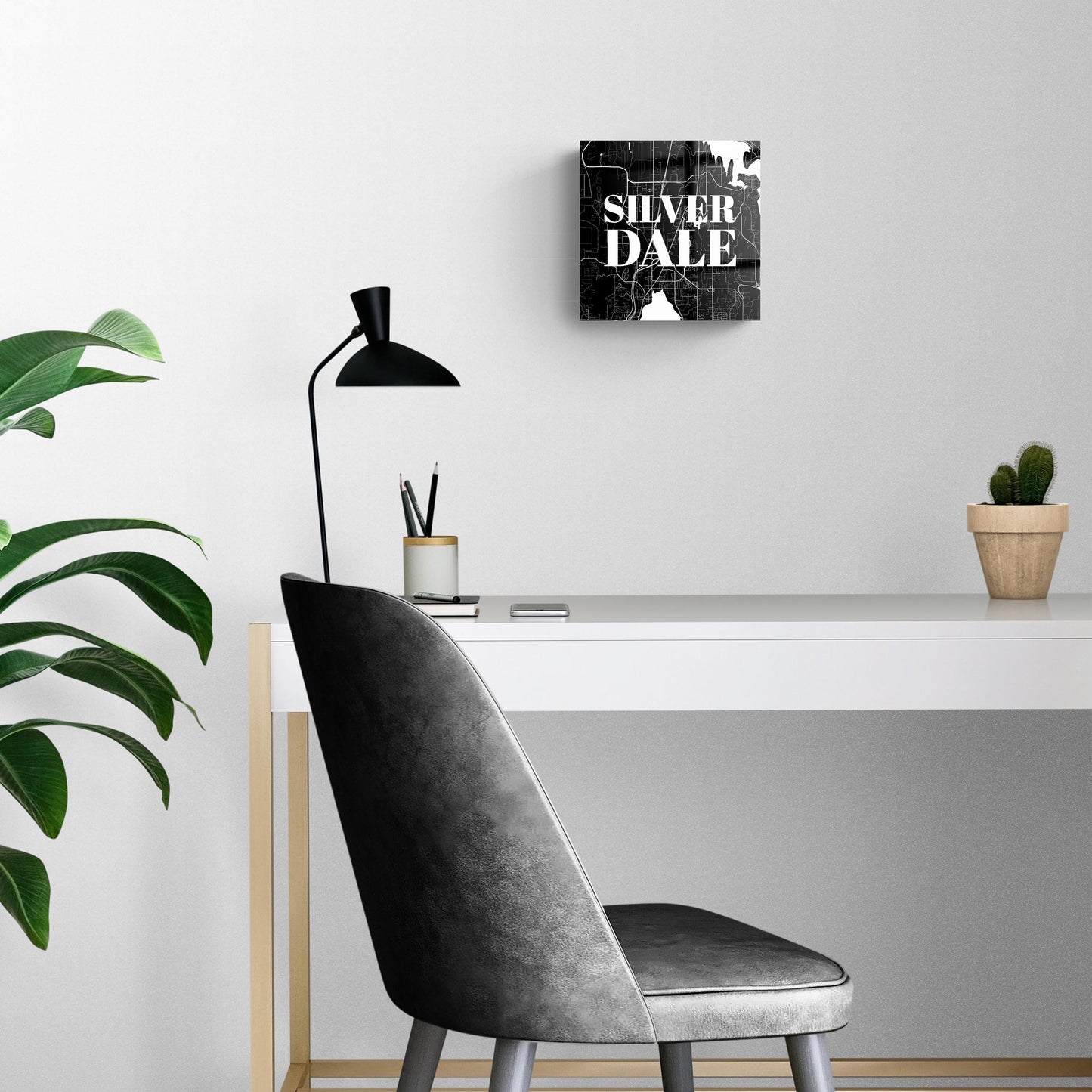 Minimalistic B&W Washington Silverdale Map | Hi-Def Glass Art | Eaches | Min 2