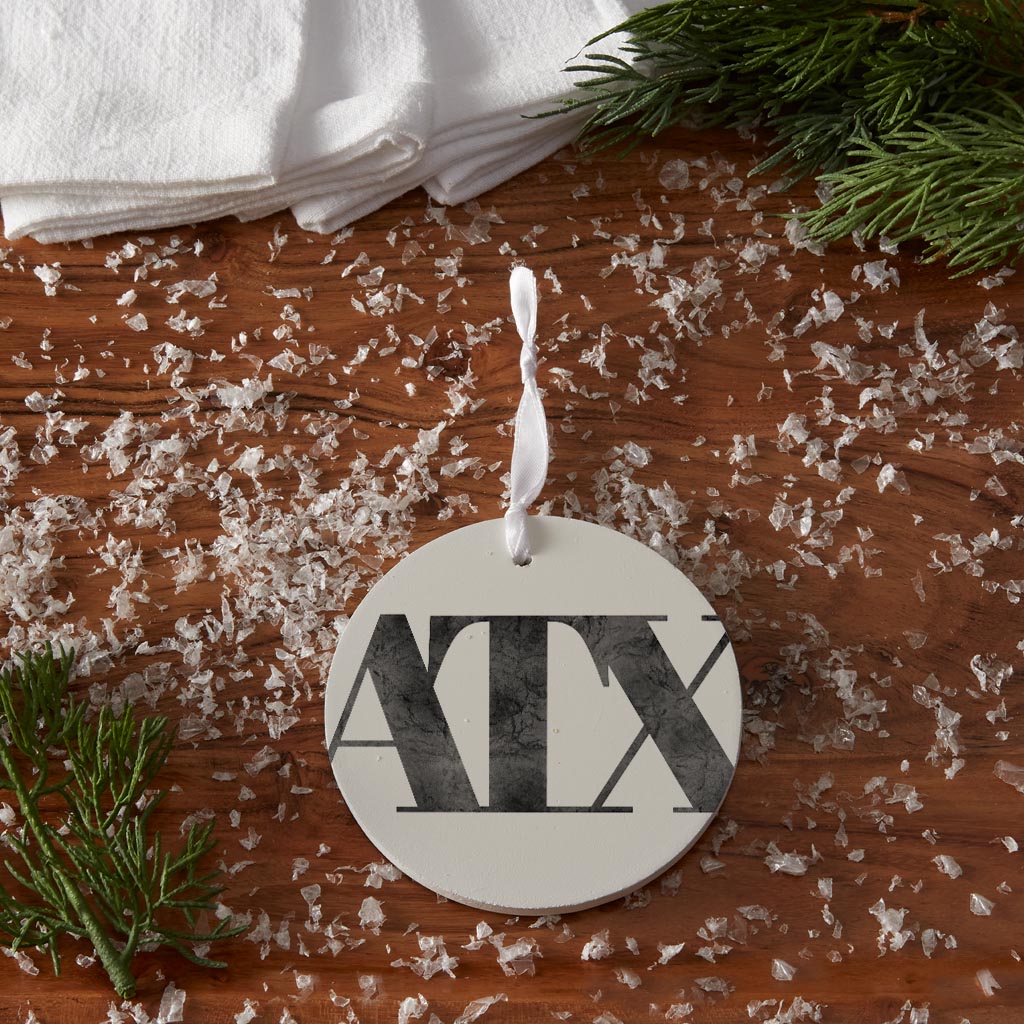 Minimalistic B&W Texas Austin White Initials | Wood Ornament | Eaches | Min 6