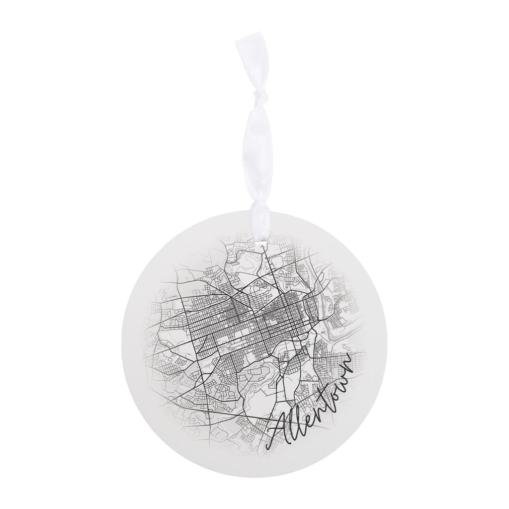 Minimalistic B&W Pennsylvania Allentown Circle Map | Wood Ornament | Eaches | Min 6