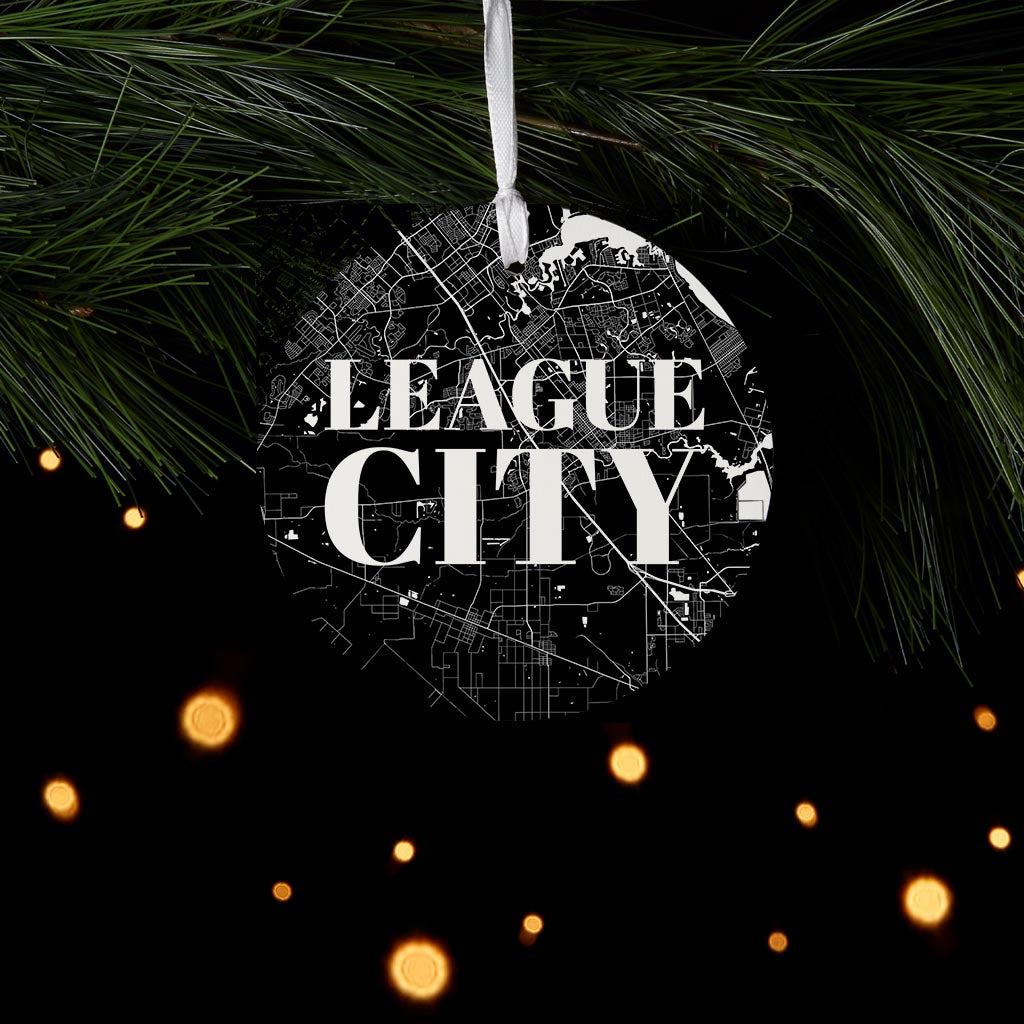 Minimalistic B&W Texas League City Map | Wood Ornament | Eaches | Min 6