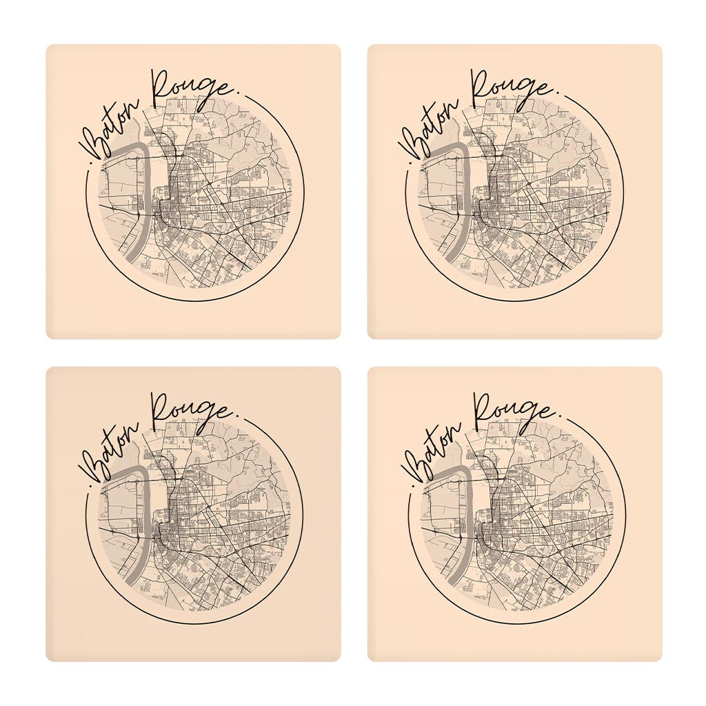 Louisiana Colorful Baton Rouge Circle Map | Absorbent Coasters | Set of 4 | Min 2