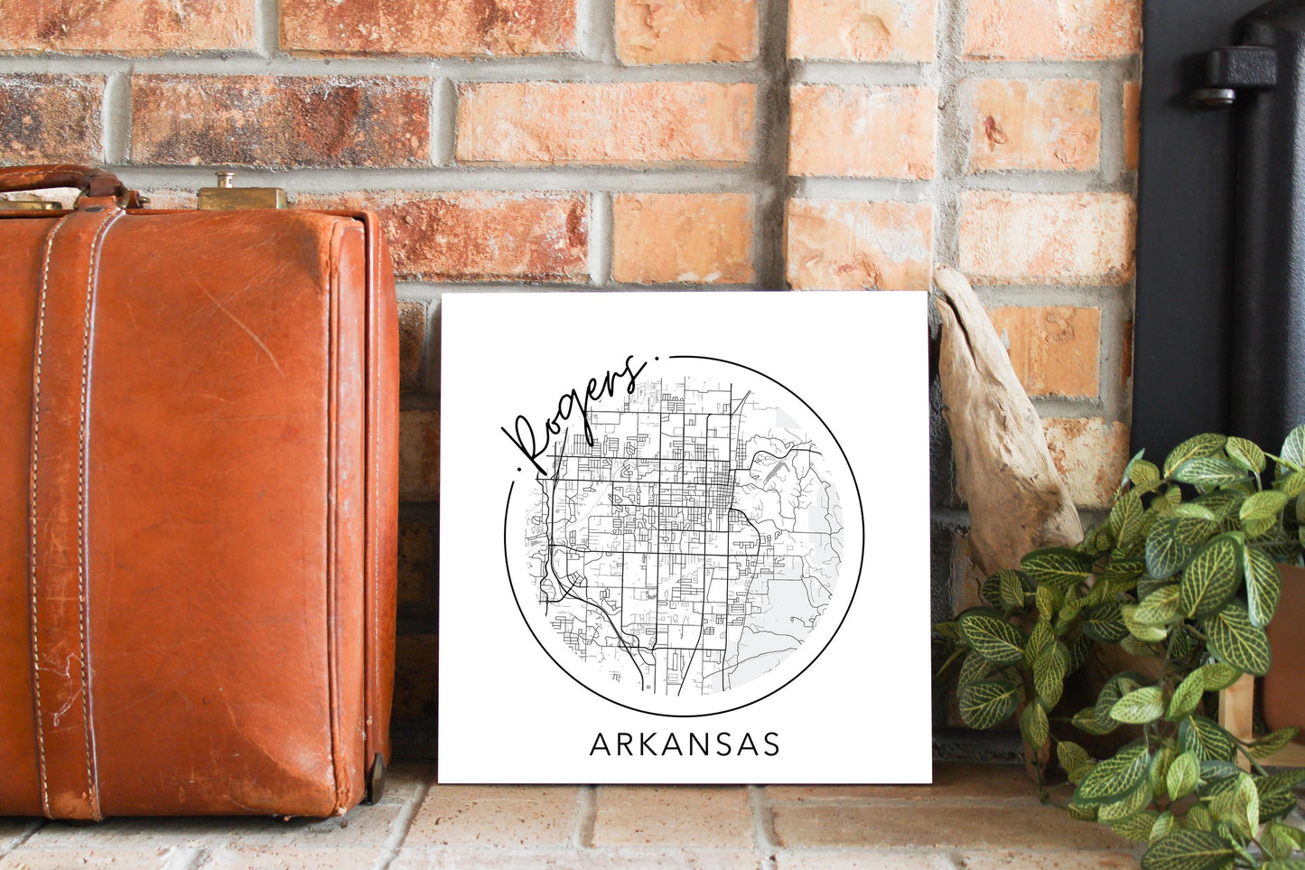 Minimalist B&W Arkansas Rogers Circle Map State | Wood Sign | Eaches | Min 2
