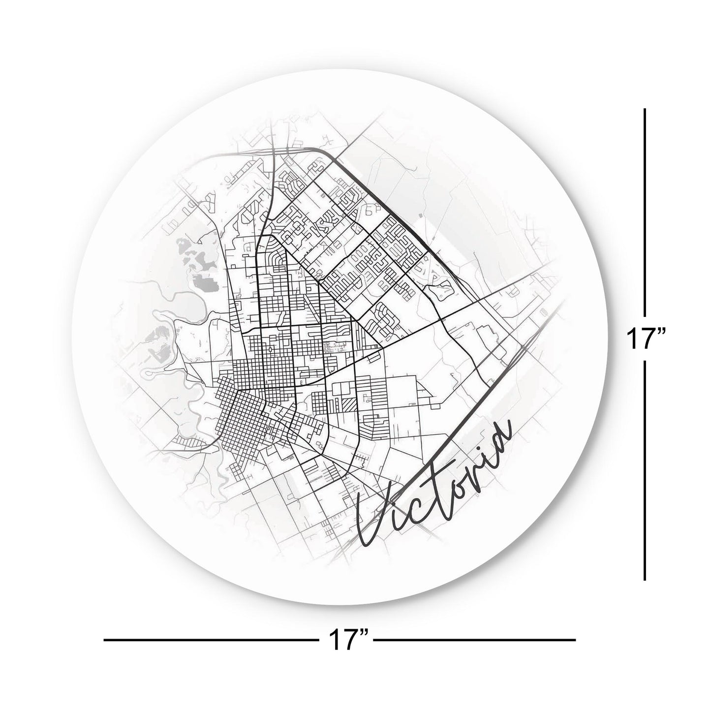 Minimalistic B&W Texas Victoria Circle Map | Wood Sign | Eaches | Min 1