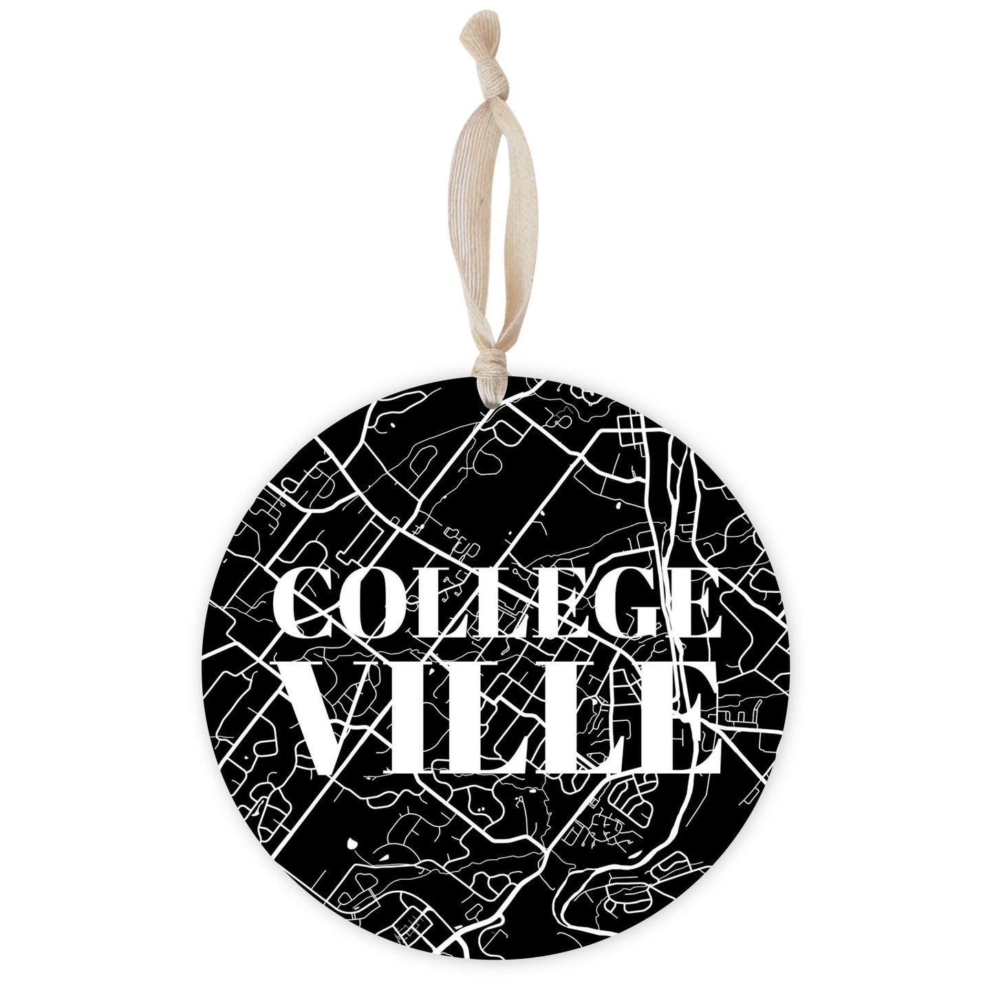 Minimalistic B&W Pennsylvania Collegeville Map | Wood Ornament | Eaches | Min 1